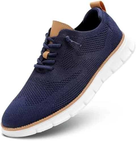 mens casual dress shoes business oxfords fashion walking sneakers mesh work lightweight soft sole dark blue